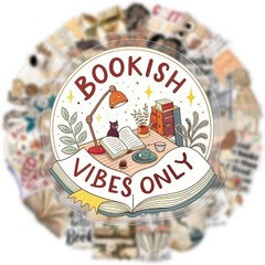 50PCS Vintage Reading Book Stickers Waterproof PET Scrapbook Journal Decals