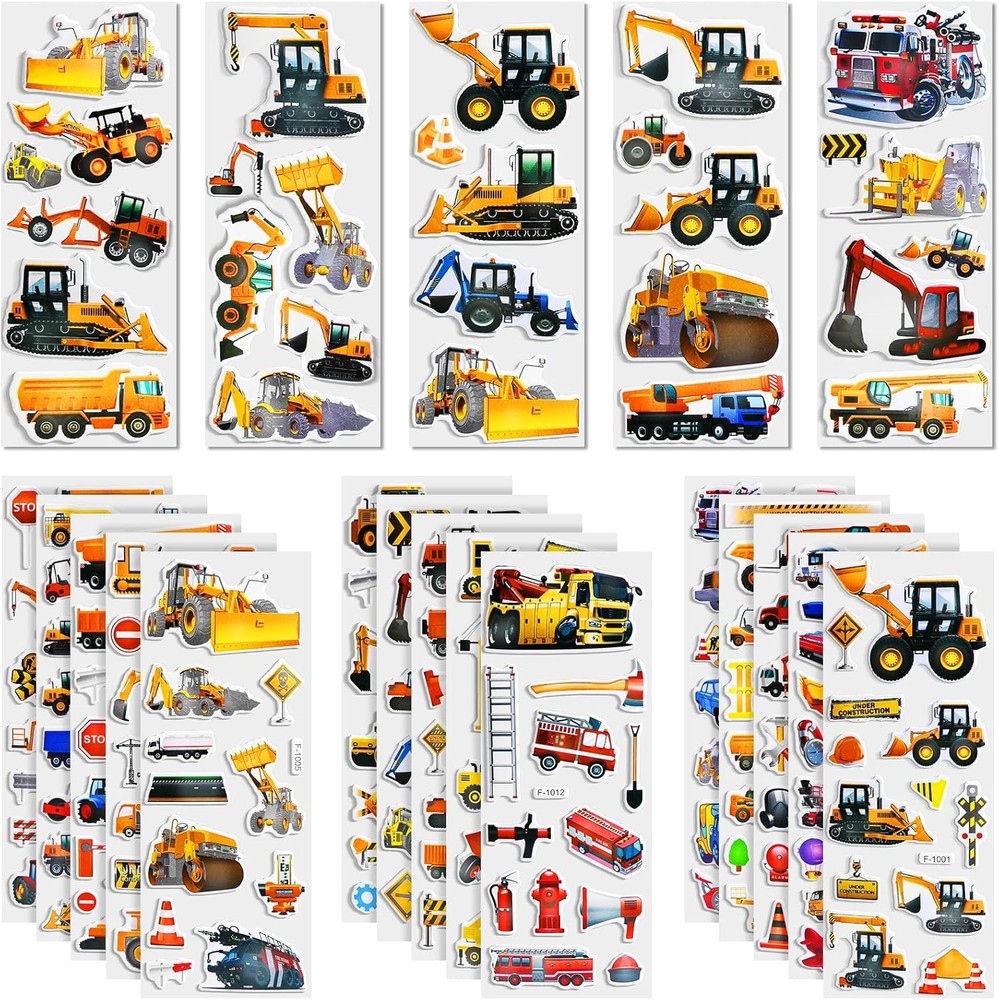 400+ Cars and Truck Stickers for Kids, 24 Sheets Construction Birthday Party Fav