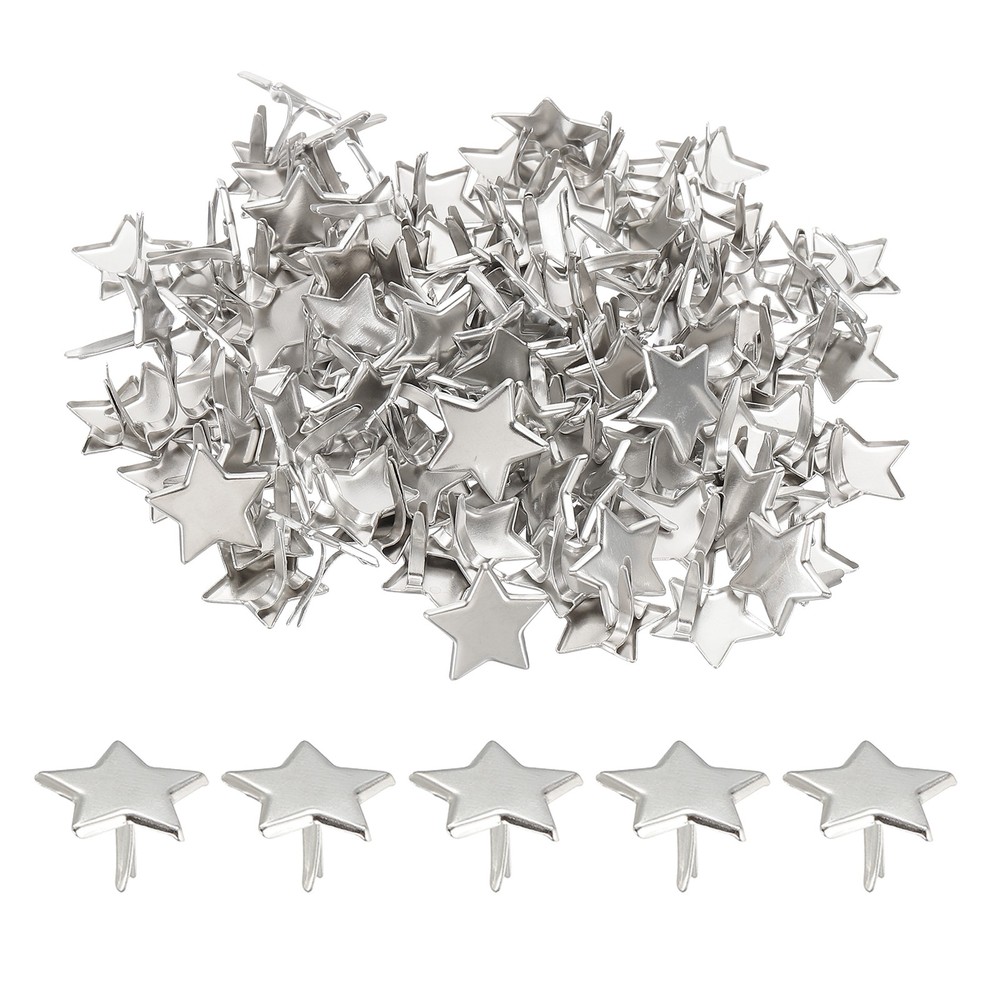 100 x Brads Paper Fasteners Mini Metal Star Fastener Silver Tone 0.6″x0.4″