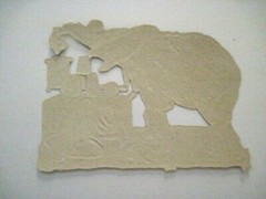 Whimsical 1800’s Die Cut Of Circus Elephant Wearing Bright Colored Collar (B) *
