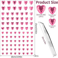 264Pcs Pink Heart Gem Stickers – Small Self Adhesive Acrylic Jewels (5/7/10Mm)