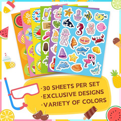 500 PCS Summer Stickers for Kids, 30 Sheets Beach Ocean Tropical Ice Cream Sea A
