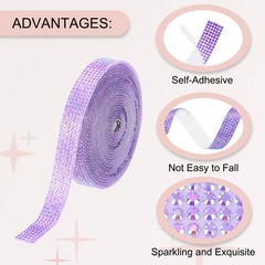 Self Adhesive Rhinestone Strips 3 Yards 0.47 Inch for Craft,Light Purple AB