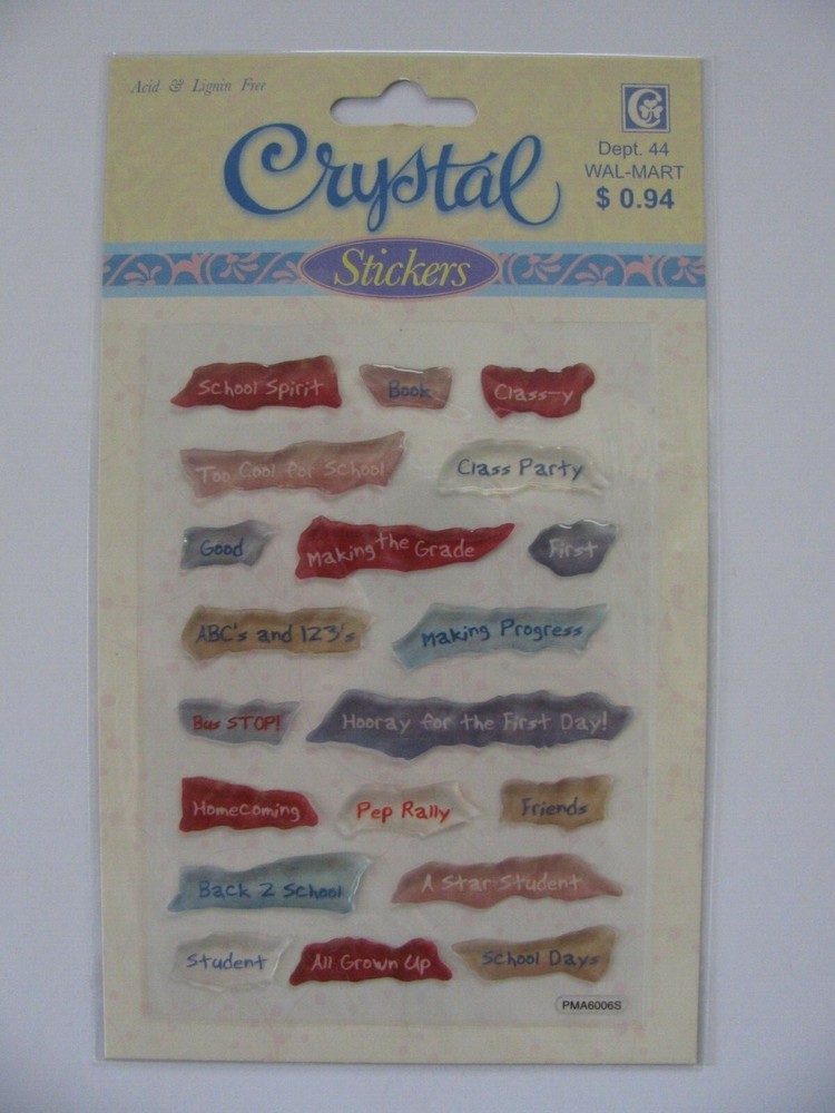 Walmart Crystal Stickers SCHOOL Epoxy Words & Phrases NIP
