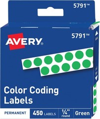 Color-Coding Permanent Labels, 1/4″ Round Green Stickers, 450 Dots, Non-Printabl
