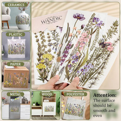 3 Sheets Rub on Transfer Stickers, Wild Flowers and Plants Pattern