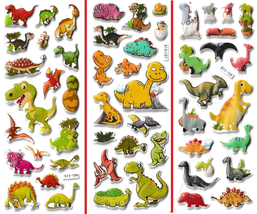 3 x 3D puffy Stickers DINOSAURS S13 🦖🦕