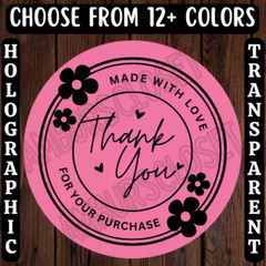 40 MADE WITH LOVE STICKERS 2″ ROUND LABELS THANK YOU SCRATCH RESISTANT HEART