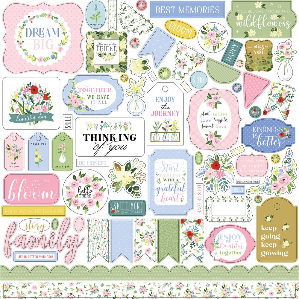 (1) 12×12 Sheet of Carta Bella Paper FLORA NO. 4 Scrapbook Element Stickers