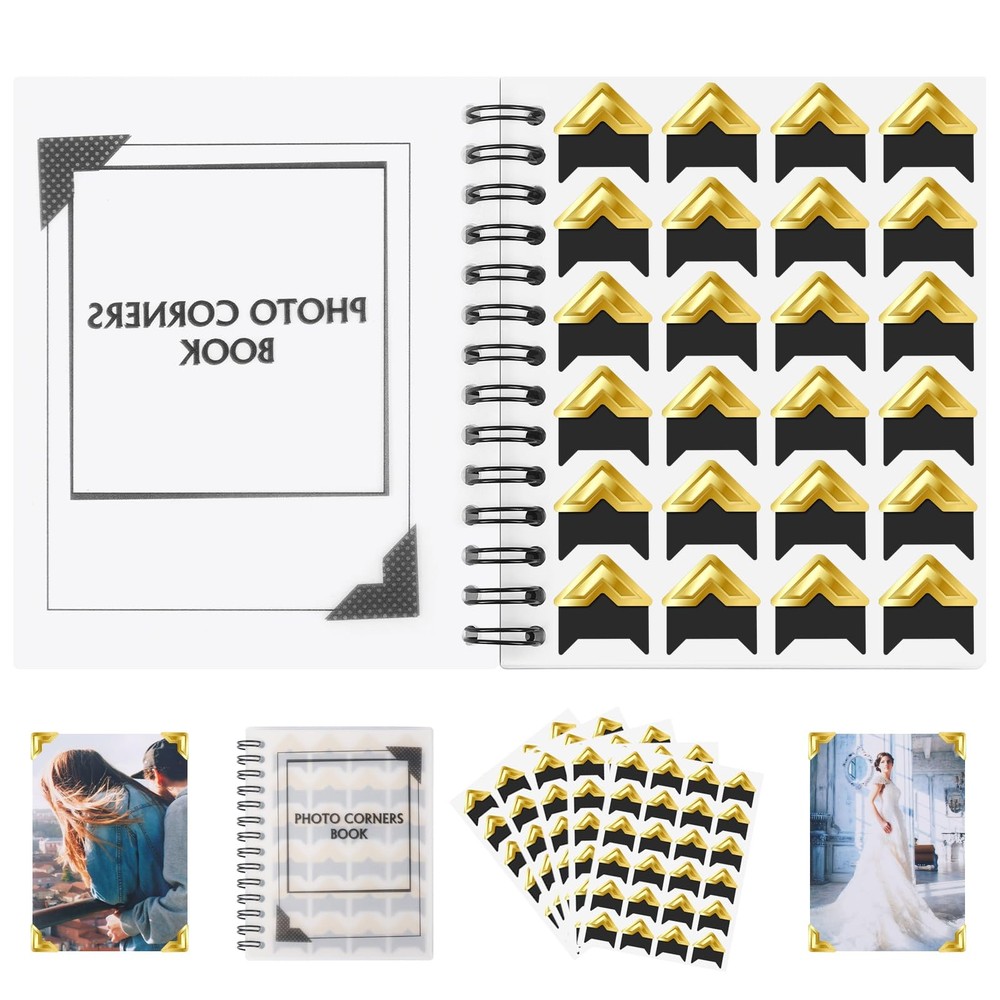 15 Sheets 360 PCS Golden Black Acid-Free Photo Corners Notebook, Self-Adhesiv…