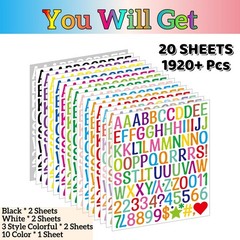 1920Pcs Letter Stickers 20 Sheets Alphabet Stickers 1 Inch Vinyl -Adhesive Wa…
