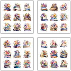 144 Pcs Stacked Books Four Seasons Sticker for Journaling Notebooks, Sketchbook