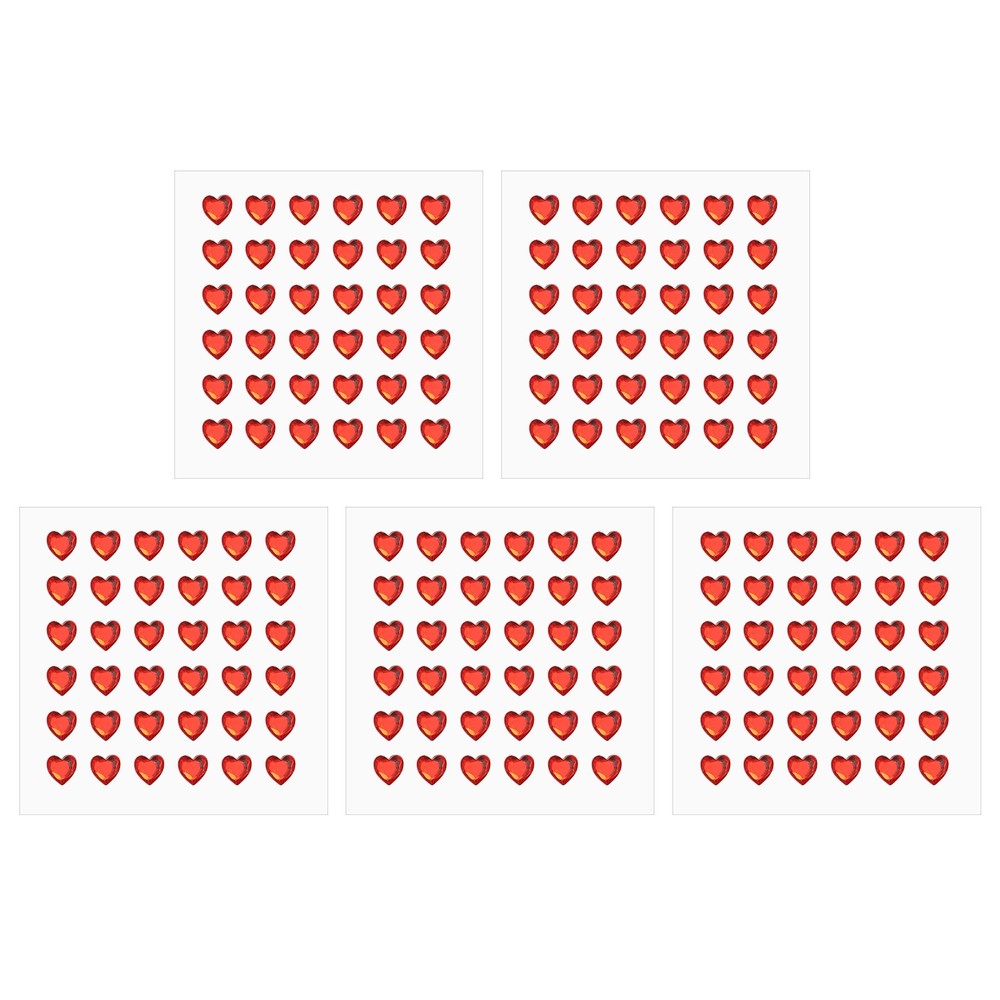 5 Sheet Heart Gem Stickers 8mm, Self Adhesive Rhinestones Jewel Sticker Red