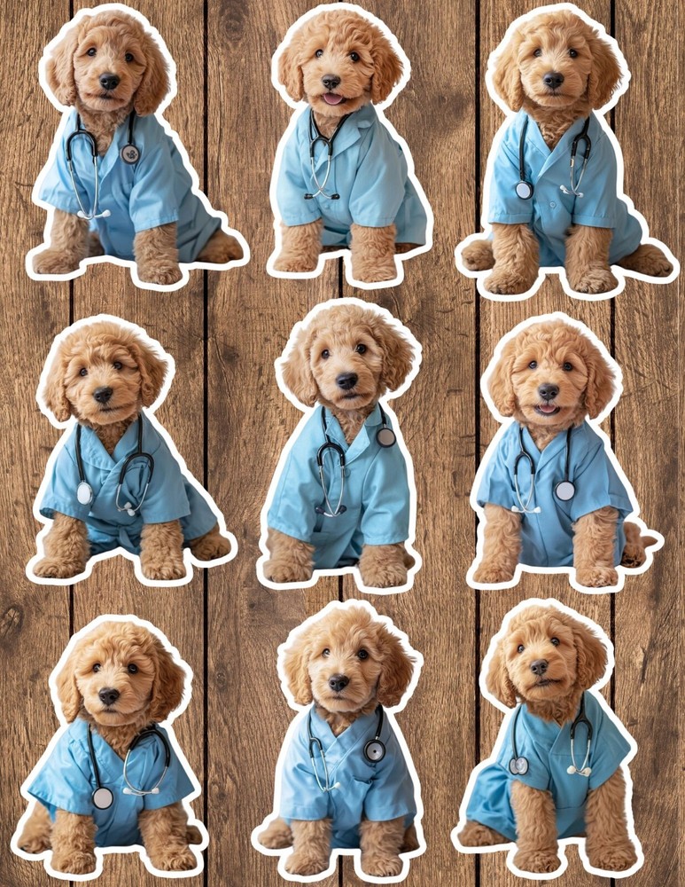 Poodle Dogin Scrubs Die Cut Vinyl Stickers Set Scrapbooking Laptop Waterbottle