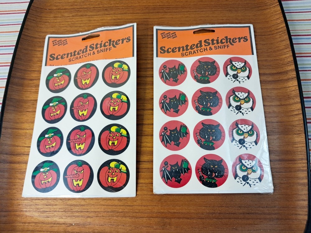 Vtg Eureka Scratch ‘n Sniff Stickers Halloween Lot Owl Cat Bat Jack ‘O Lanterns