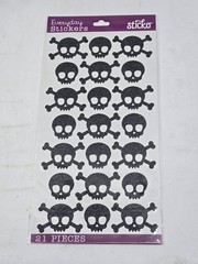 Black Glitter Skull Stickers Crossbones Scrapbooking Craft Lot NEW 21 PCS Sticko