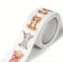 500 pcs Sticker Seals Roll Cute Baby Animals Theme Semi Gloss Self Adhesive NEW