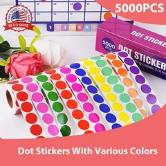 5000 PCS 3/4″ Colored Dot Stickers – 10 Bright Colors Removable Color Coding Lab