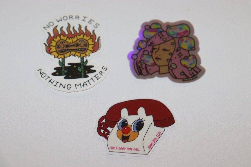 Lot of 3 Unique Rare STICKERS – NEW Psychedelic + Female + Asexual Generation Z