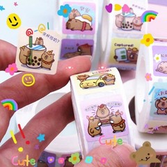 500 Sheets/Roll Cute Kapibara Coiled Stickers – Waterproof PET Decals for DIY Jo