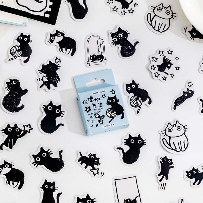 45pcs Kawaii Cute Black Cats Stickers Pack, Cute Stickers