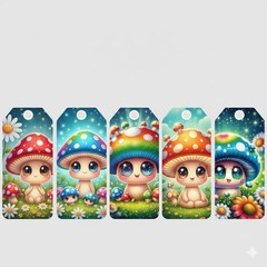 Colorful Mushrooms Tags Junk Journal Scrapbook USA