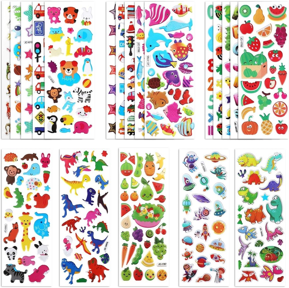 20 Sheets of 3D Puffy Stickers for Kids, Multiple Designs Self-Adhesive Stick…