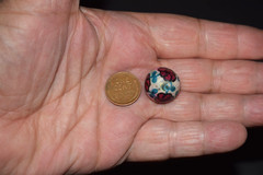 🧐👉Antique hand painted, multi-color glazed clay collector’s🌺art marble .780″