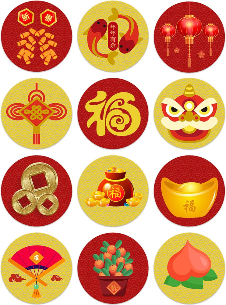 360 PCS Chinese New Year Stickers, round 2026 Chinese Lunar New Year Sticker for