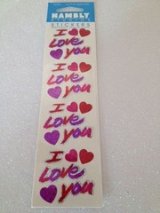HAMBLY STUDIOS STICKERS RAINBOW GLITTER SHIMMER PRISMATIC I LOVE YOU WITH HEARTS