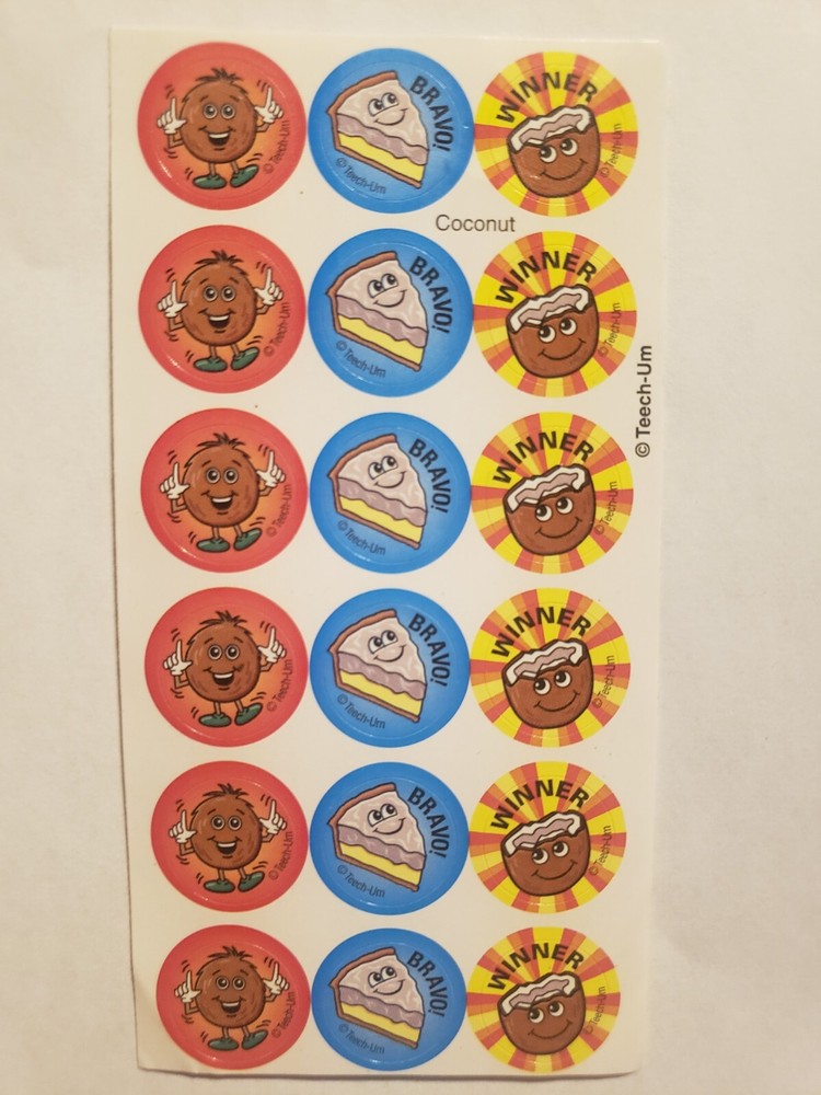 Vintage Teech-Um Stickers – Coconut Scratch and Sniff – Full Sheet – Smells!