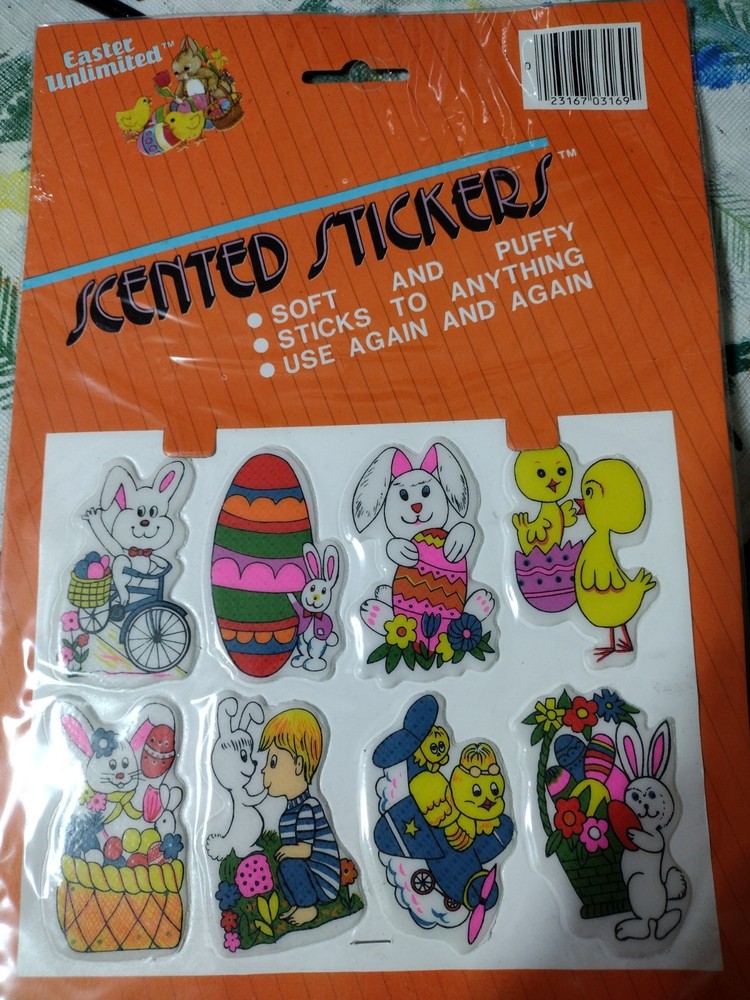 Vintage Stick-Ons Easter Unlimited Puffy Easter Bunny Eggs Chicks Stickers NOS