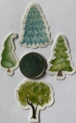 GREEN TREE ASSORTMENT Stickers(6pc)Christmas•Forest •Decorated•Trunk•Garden•