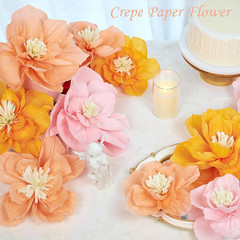 Crepe Paper Flowers, 10 Pcs Orange Pink Paper Flowers 12″ Handcrafted Flowers fo