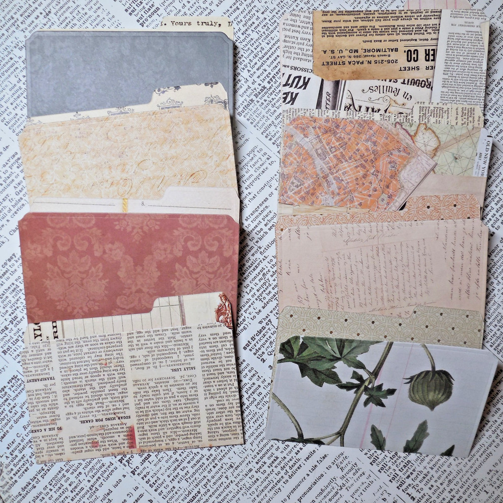 8 Mini File Folders Scrapbook Junk Journal Card Making Crafts Vintage Patterns