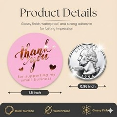 500 Pcs 1.5 Inch Thank You Stickers for Small Business, Pink and Rose Gold