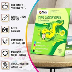 Laser Printer Vinyl Sticker Paper – 50 Waterproof Sheets
