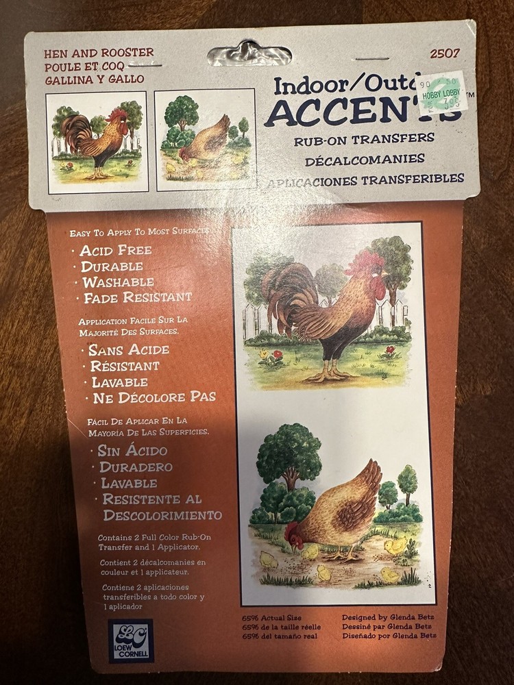 Loew Cornell Rub-On Transfers Country Hen & Rooster Glenda Betz