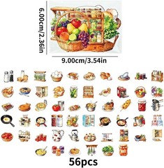 56PCS Kitchen Food Cooking PET Stickers Vintage Bakery Journal Scrapbook Decor