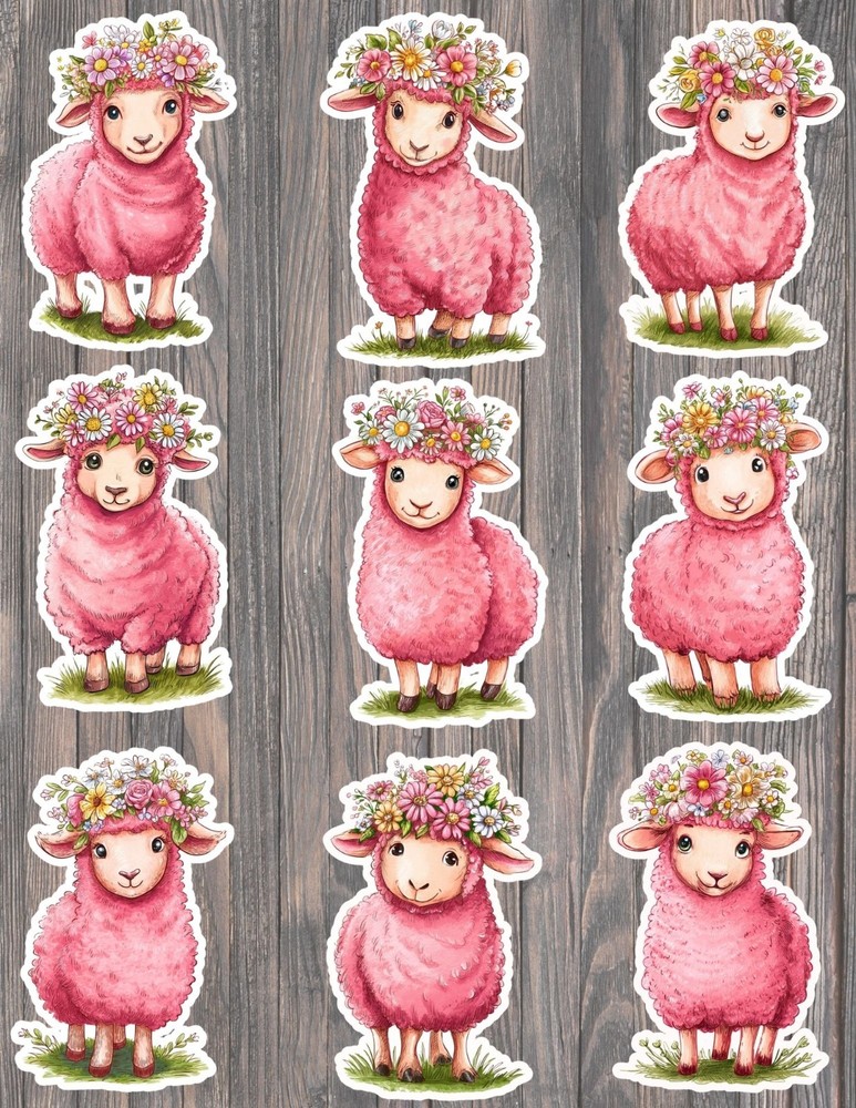Pink Sheep Die Cut Vinyl Stickers Set Scrapbooking Laptop Waterbottle