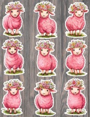 Pink Sheep Die Cut Vinyl Stickers Set Scrapbooking Laptop Waterbottle
