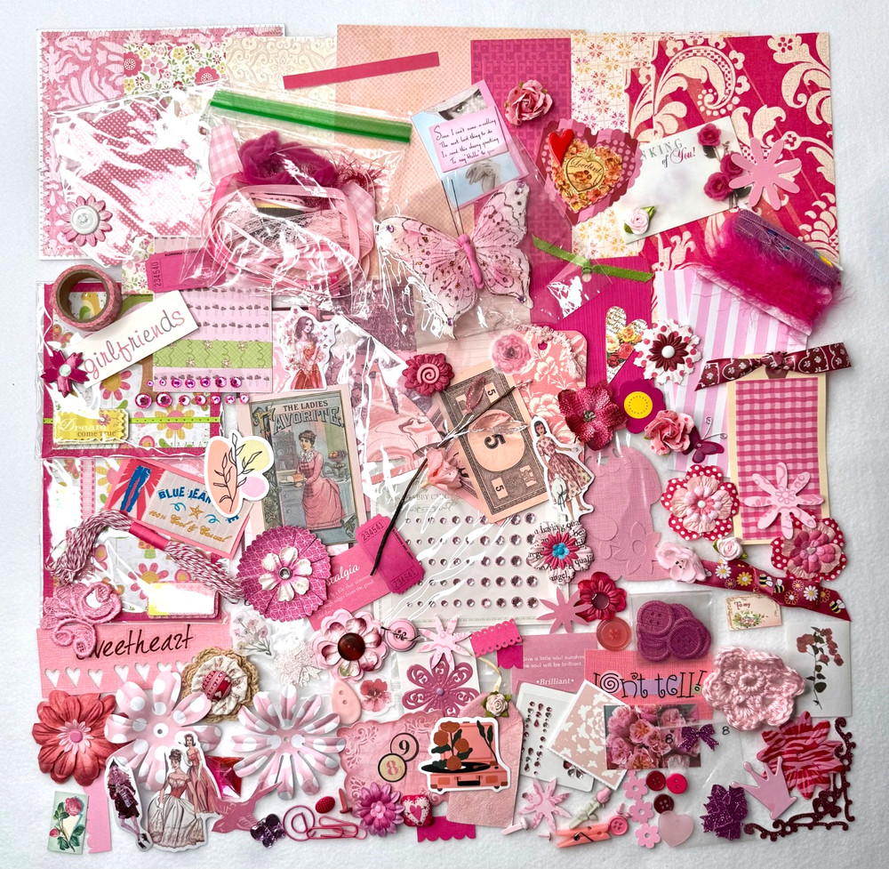 Pink LG Lot Over 140 Pcs scrapbook planner journal junk collage ephemera paper