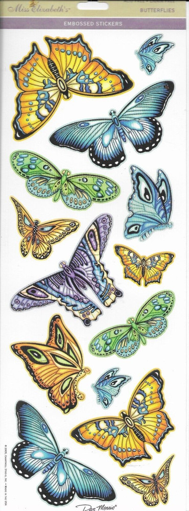 Butterflies Butterfly Bright Green Blue Yellow Gold Miss Elizabeth’s Stickers