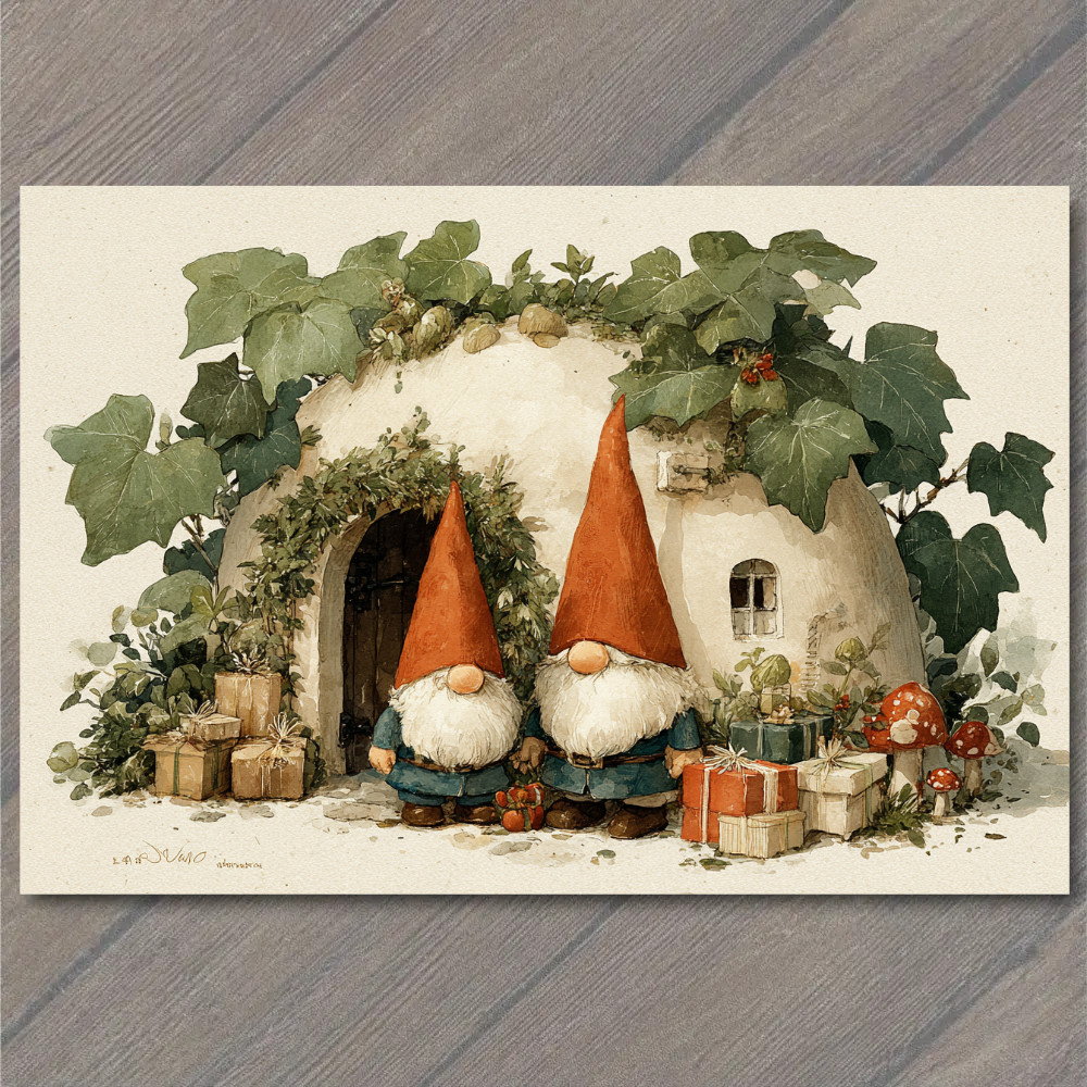 STICKER Gnome Snow Red Hats Forest Home Gifts Holiday Wonderland Scene
