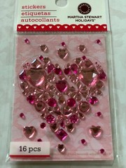 MARTHA STEWART CRAFTS ADHESIVES LIGHT & DARK PINK HEART MULTI-SHAPES & DOTS 16PC