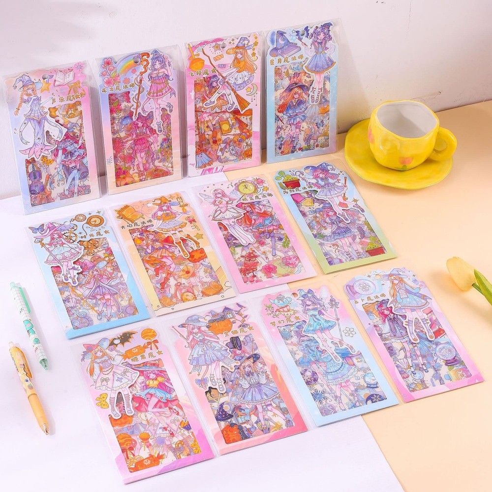 48 Sheets Cartoon Girl Stickers – Kawaii PET Transparent Journaling Stationer…