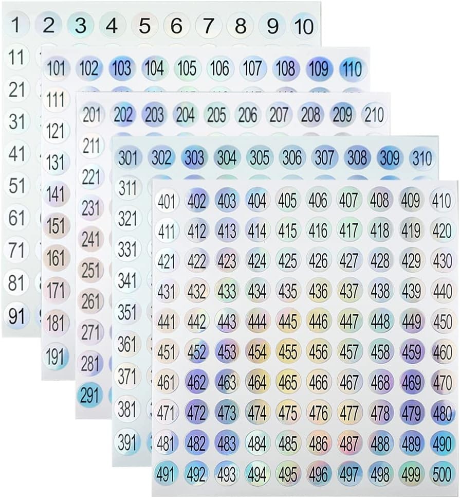 15 Sheets Mini Number Stickers 1 to 500 round Labels Stickers Consecutive Number