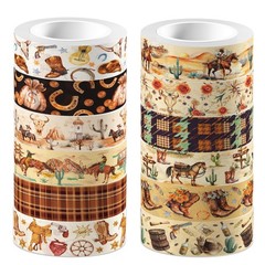 12 Pcs Western Cowboy Washi Tape 0.6 inch x 16.4ft, red, brown, white