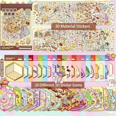 20 Sets DIY 3D Sticker Scene Collection Book, Miniature Cute Cartoon Animal Stic