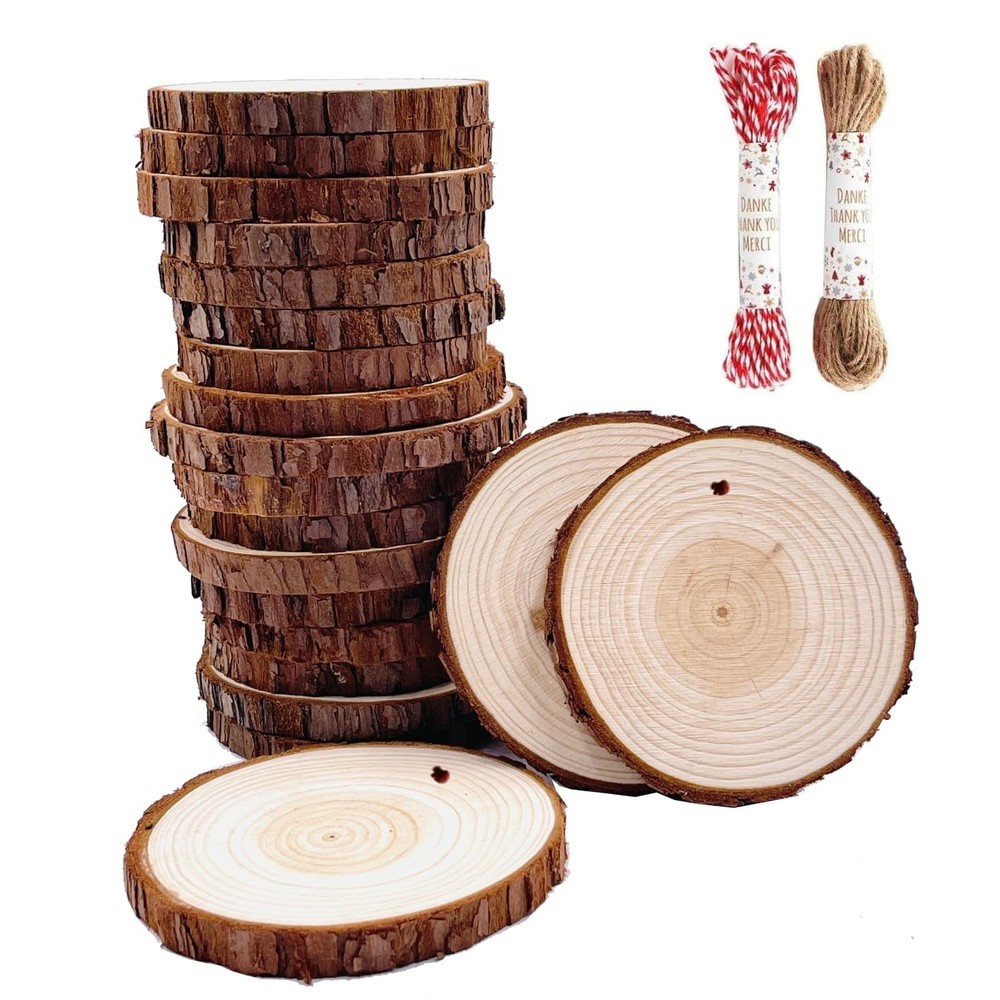 Unfinished Natural Wood Slices 20 Pcs 3.5-4 Inch Wood Coaster Sets Pieces Cra…
